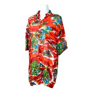 Vintage Laos Hawaiian Shirt Red  100% Rayon Men's Size M